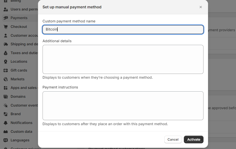 Shopify manual payment